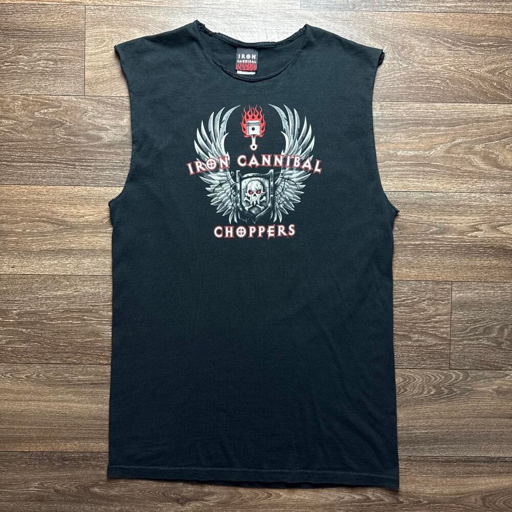 Vintage 2001 Iron Cannibal Choppers Black Custom Cut Off Tank Top